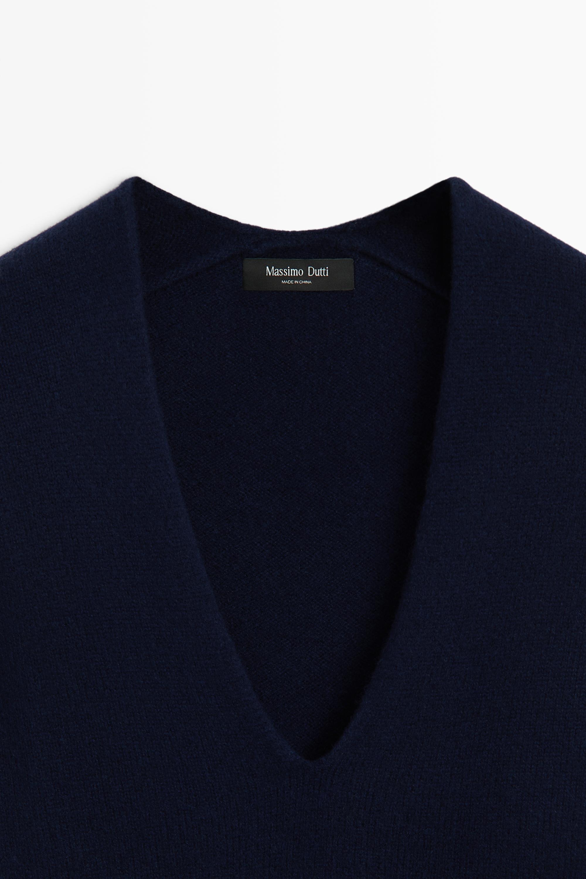 Wool-blend knit V-neck sweater