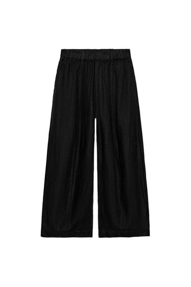 ZW COLLECTION 100% LINEN BARREL TROUSERS - Black by Zara