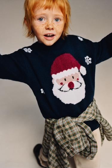 Zara PLETENI DŽEMPER S DJEDOM MRAZOM – mornarsko plava