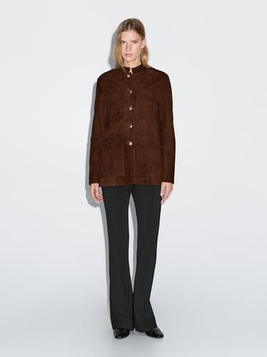 Zara Nubuck leather safari jacket - Brick