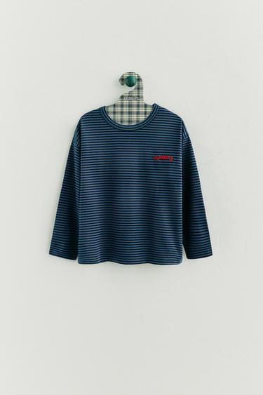 Zara STRIPED SNOOPY PEANUTS™ EMBROIDERED T-SHIRT - Blue / Black