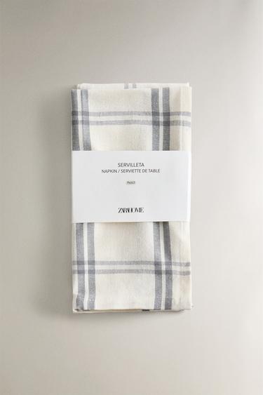 CHECK COTTON NAPKINS - Blue / Grey by Zara - Image 4