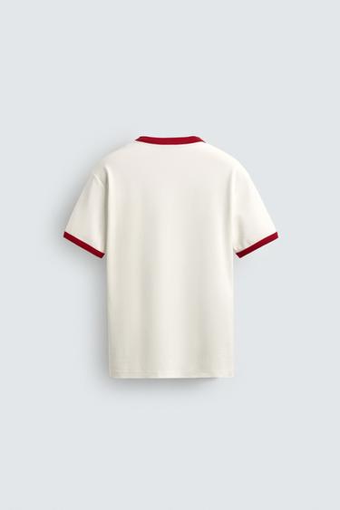 CONTRAST RIB NUMBER T-SHIRT - Ecru / Red by Zara - Image 7