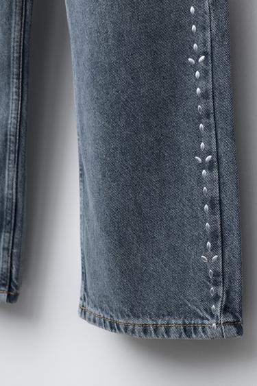 STUDDED WIDE-LEG JEANS - Blue marl by Zara - Image 3