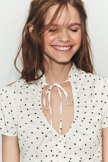 TOP EN POPELINE AVEC NŒUD - Écru / Noir de Zara - Image 2