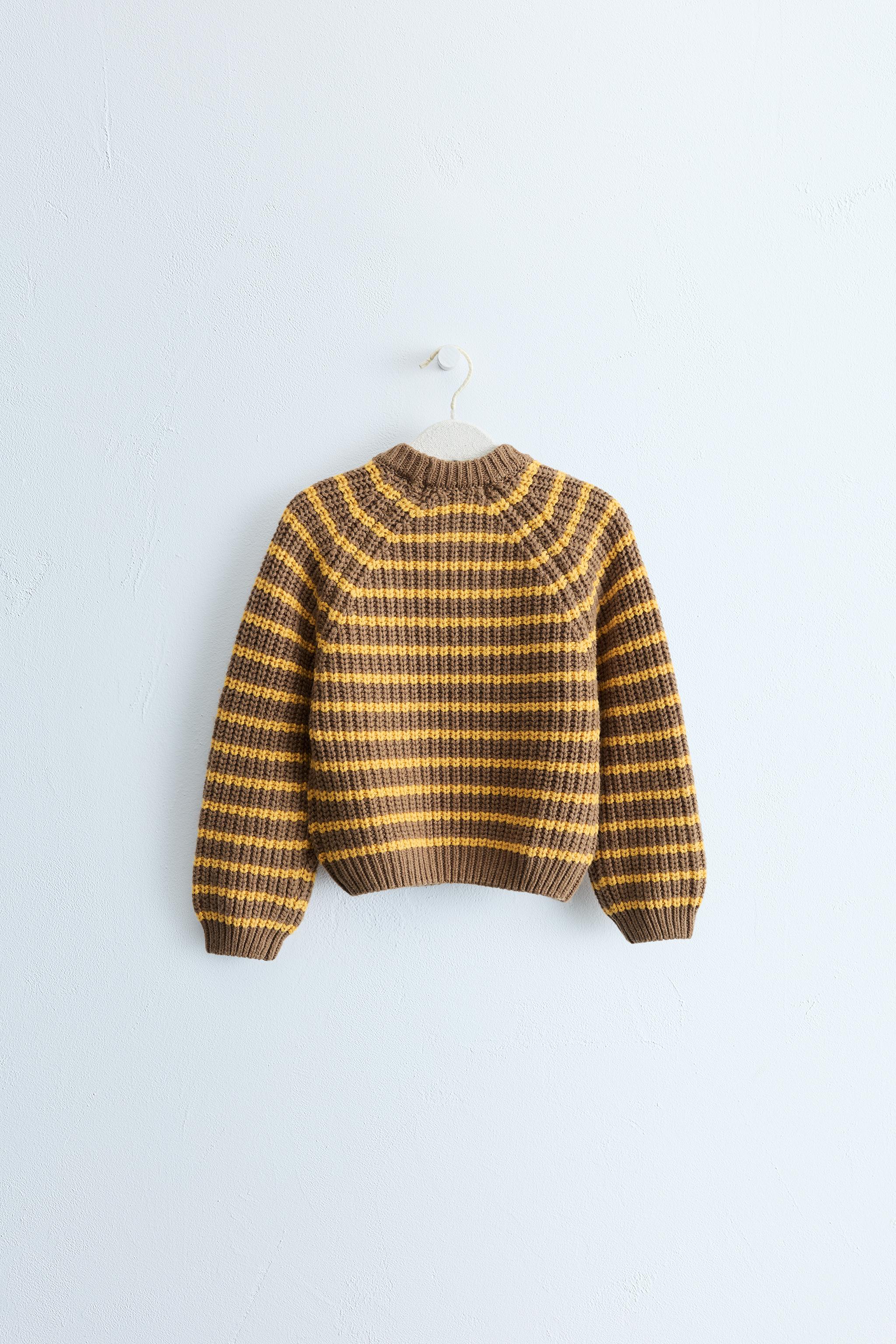 ZARA TIMELESS - STRIPED COTTON-WOOL BLEND SWEATER — Ocher