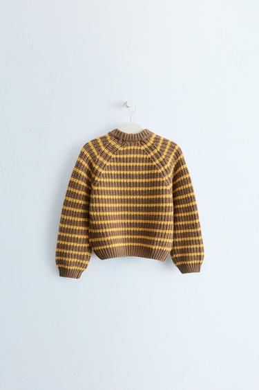 Zara Timeless - Cotton and Wool Striped Knit Sweater — Ocher 2