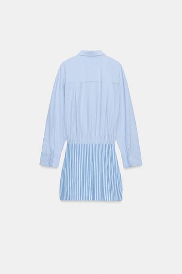 VESTIDO CORTO CAMISERO NUDO - Azul / Blanco de Zara