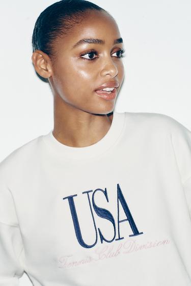 Zara PAMUČNA DUKSERICA SA SLOGANOM – Ekru