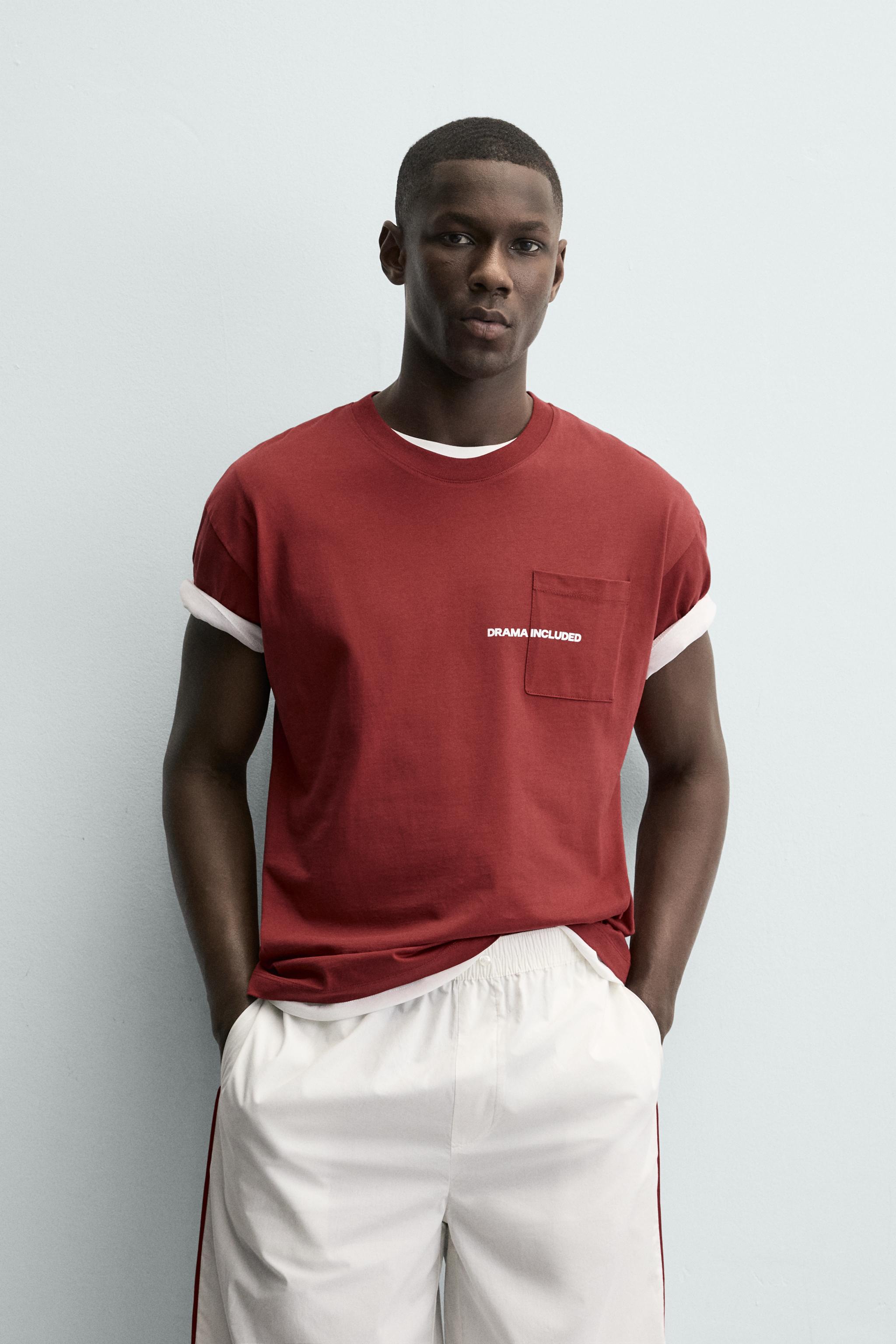 PRINTED TEXT POCKET T-SHIRT