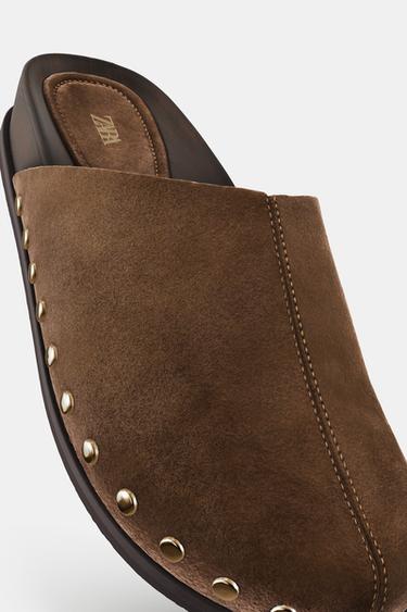 SABOTS EN CUIR CLOUTÉS - Marron de Zara - Image 5