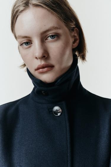 WOOL BLEND BELTED COAT - Navy blue by Zara