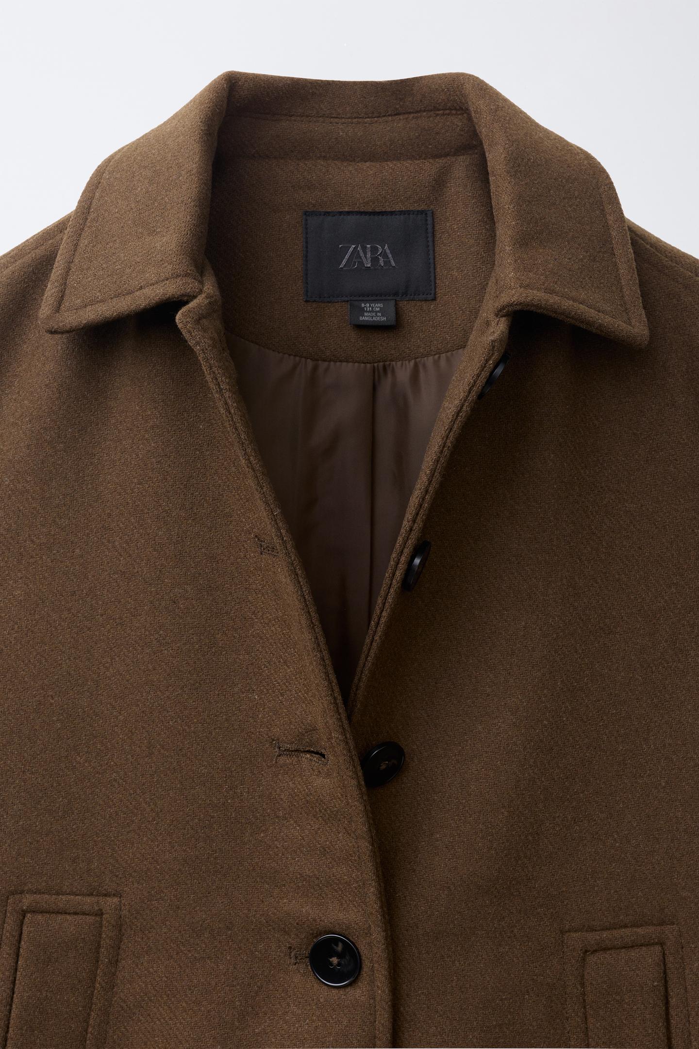 Детское пальто Zara Long Wool-Blend Button-Front, цвет: Шоколадный — фото 8