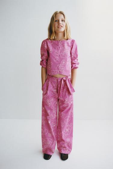 Zara FLORAL PRINT SASH PANTS - Pink / White