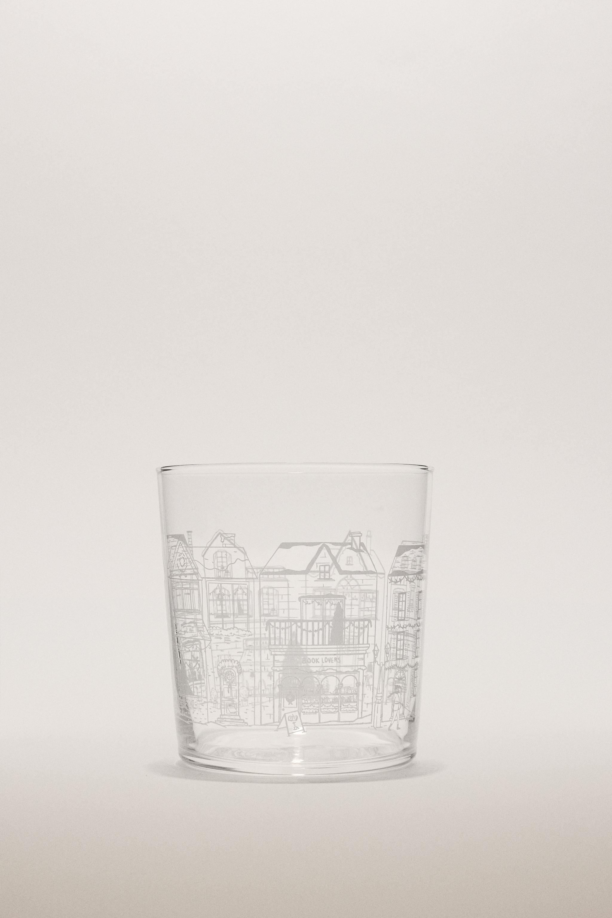 CHRISTMAS GLASS TUMBLER WITH HOUSE PRINT