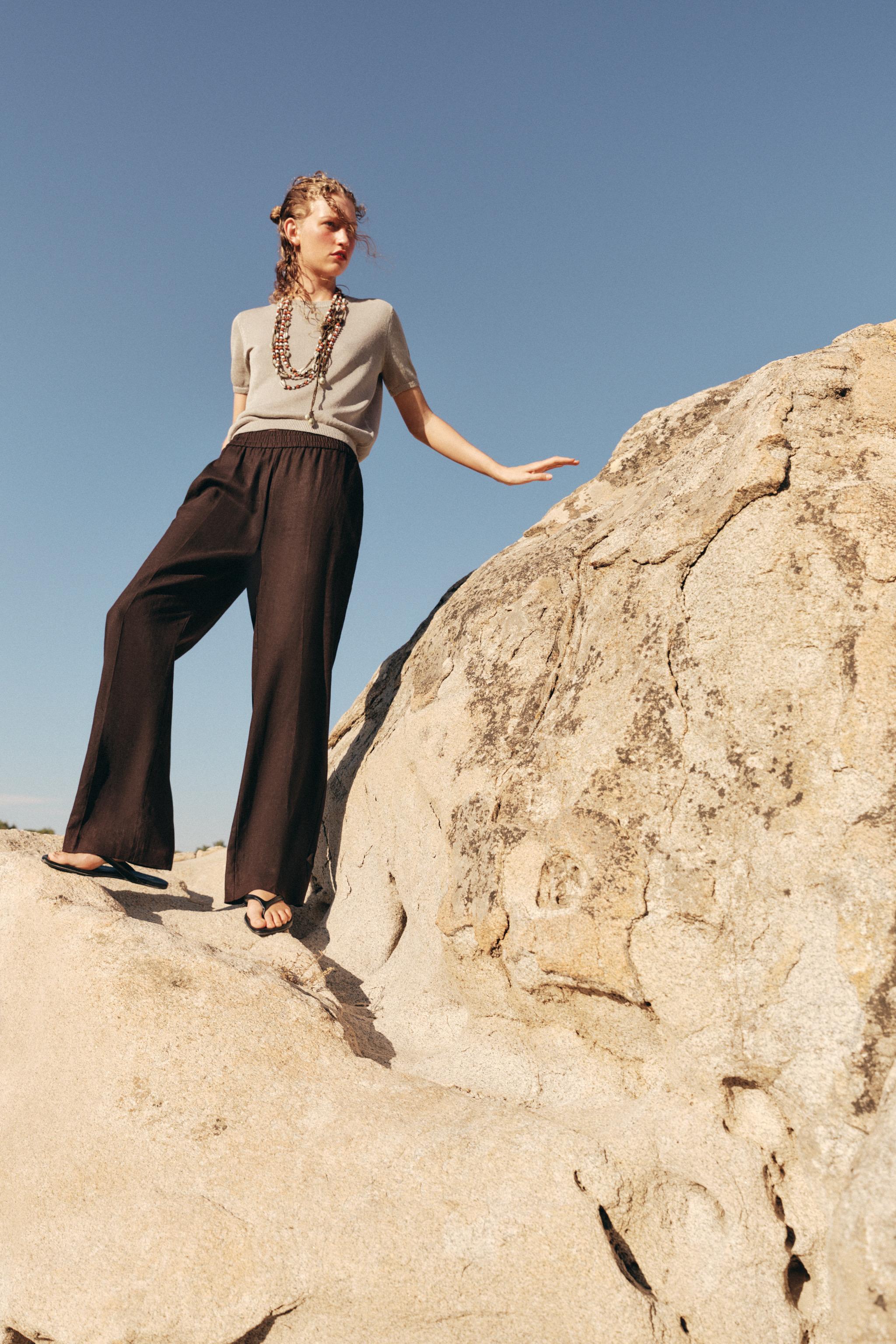 SHORT SLEEVE KNIT TOP - Sand | ZARA Turkey