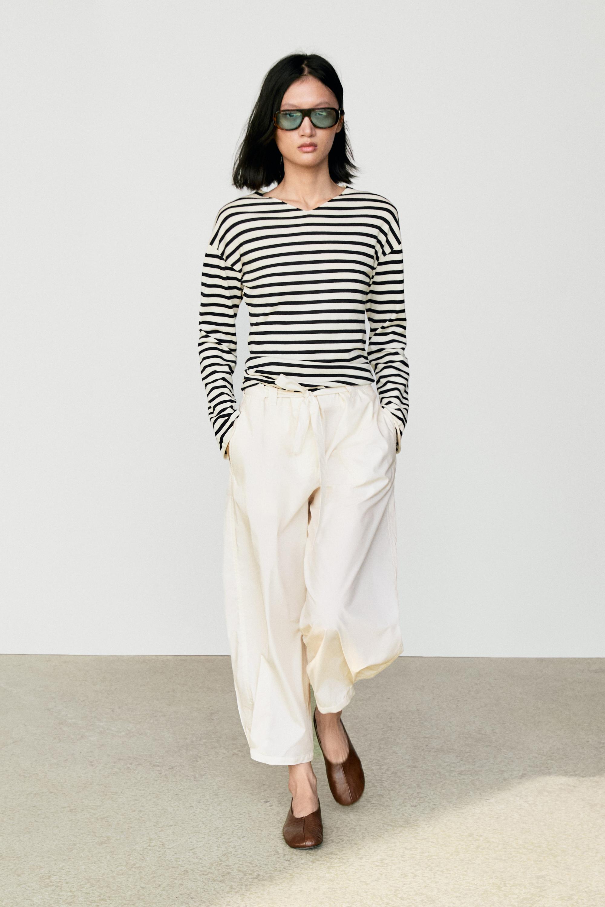 100% cotton long sleeve striped sweater - Navy blue | ZARA United