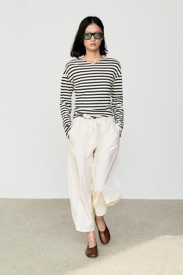 Zara 100% cotton long sleeve striped sweater - Navy blue - Image 0