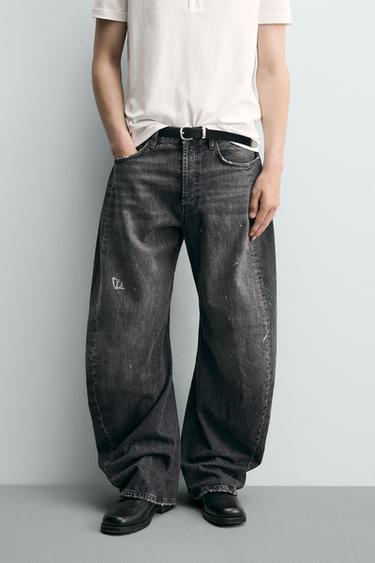 Zara BARREL FIT JEANS WITH TWISTED SEAMS - Charcoal