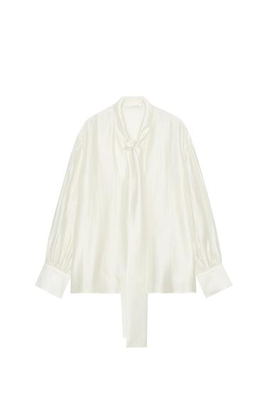 KËMISHË SATENI ME LIDHËSE ZW COLLECTION - E bardhë e thyer nga Zara