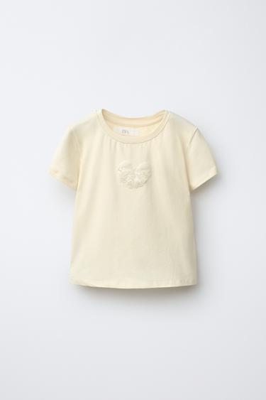 T-SHIRT WITH BEADED BOW - Yellow by Zara