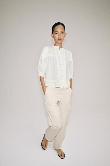 CAMISA ROMÂNTICA ALGODÃO ZW COLLECTION - Cru da Zara - Imagem 0
