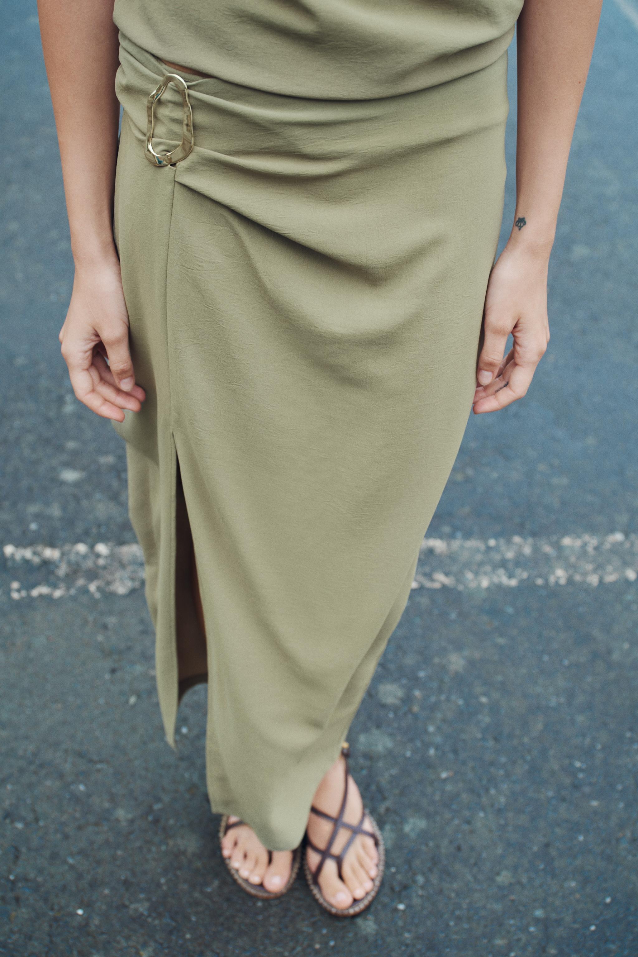 SARONG SKIRT WITH BUCKLE Light khaki ZARA UAE Dubai Sharjah Ajman UAQ Fujairah