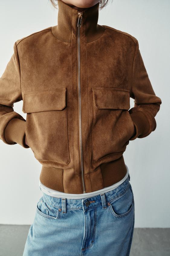 VESTE BOMBER EFFET DAIM - Marron clair de Zara - Image 4