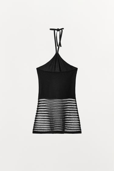 TOP EN MAILLE HALTER BIMATIÈRE - Noir de Zara - Image 4