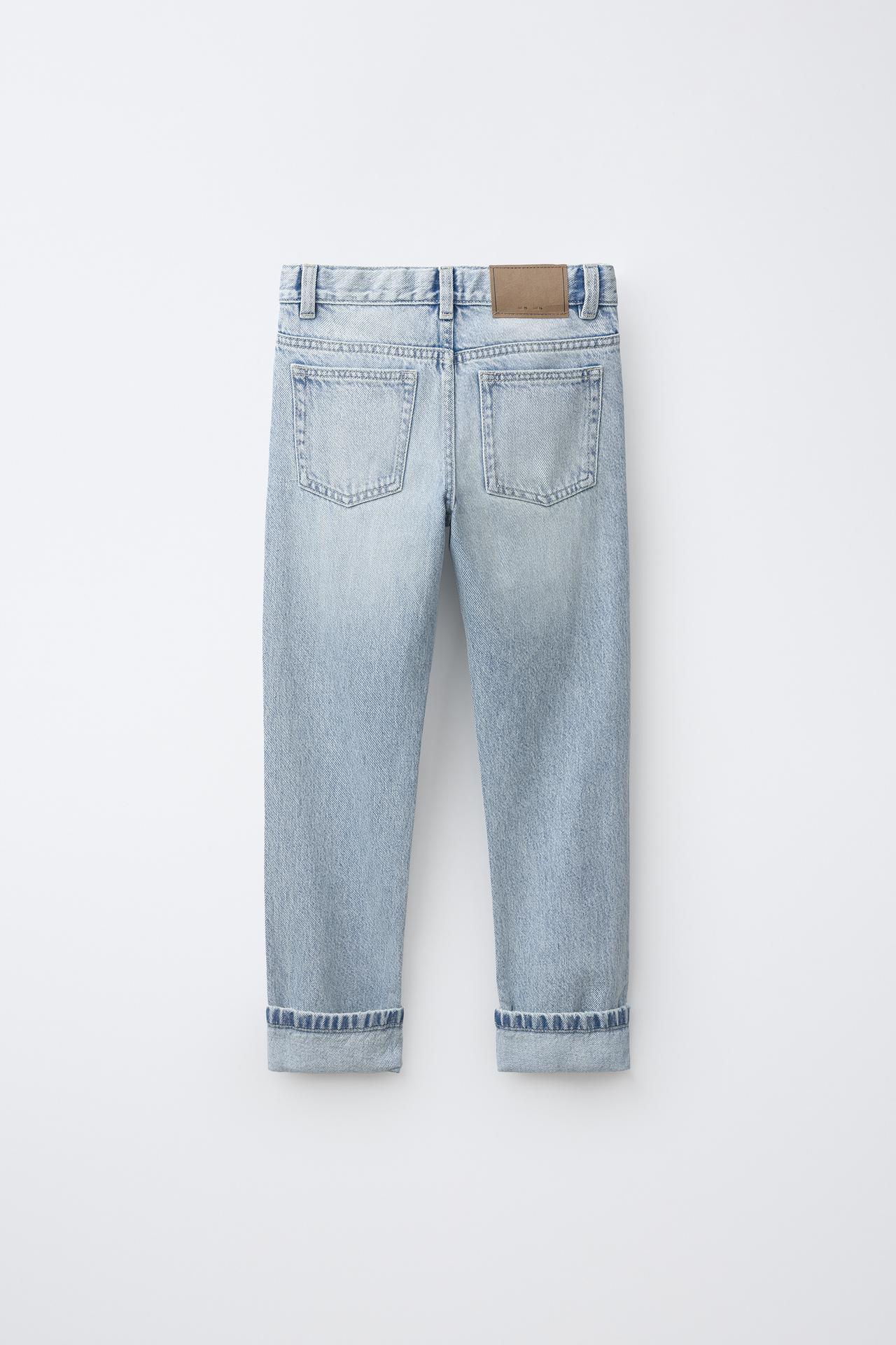 CUFFED STRAIGHT-LEG JEANS — Light blue