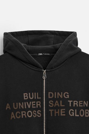 SWEAT DÉLAVÉ À ZIP ET TEXTES - Noir de Zara - Image 7