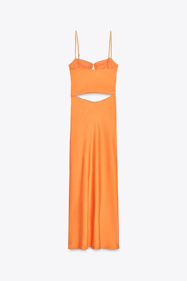 ROBE MI-LONGUE SATINÉE AJOURÉE - Orange de Zara - Image 7
