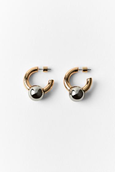 Zara CONTRAST BALL HOOP EARRINGS - Gold / Silver