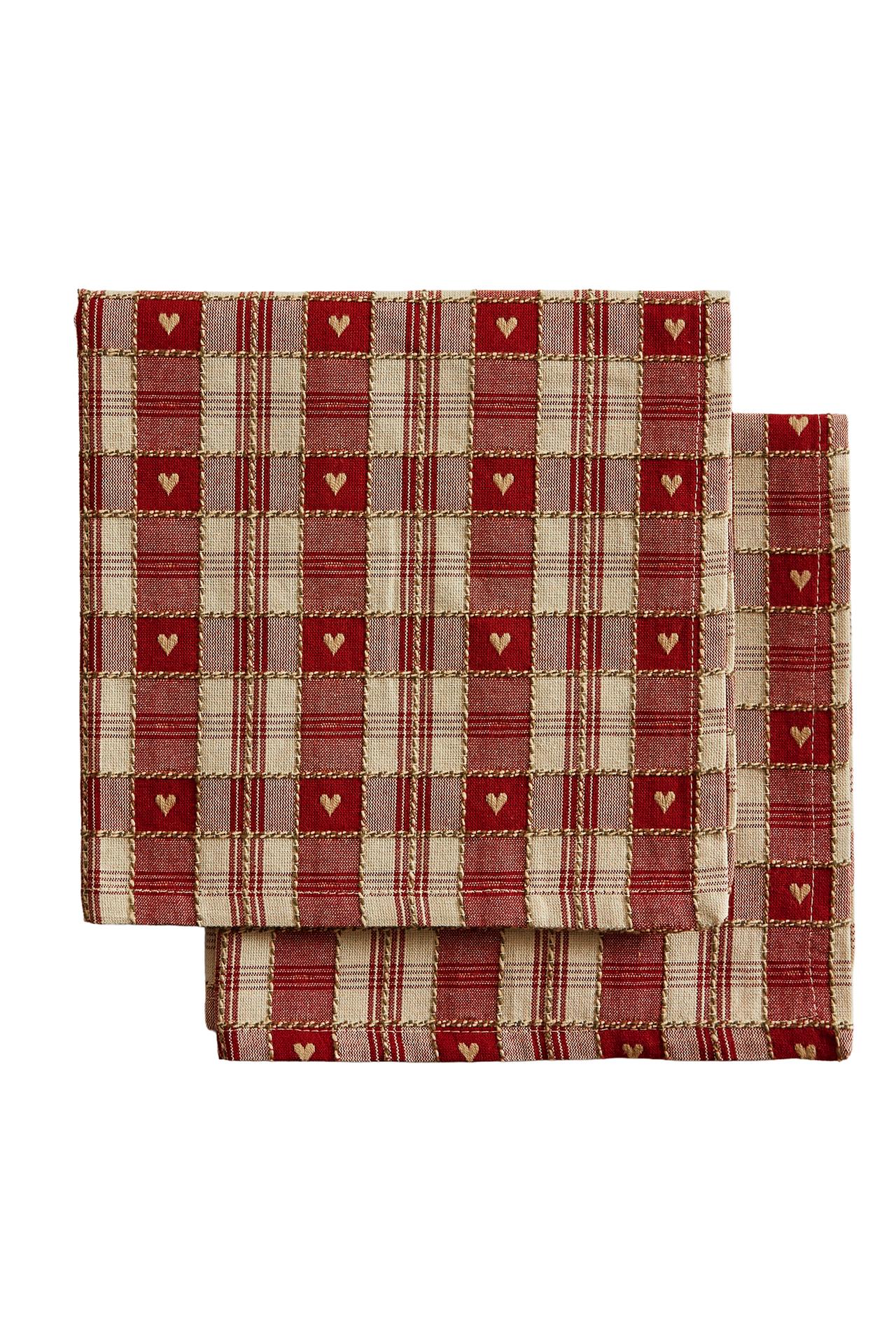 CHECK AND HEART COTTON CHRISTMAS NAPKINS (PACK OF 2)