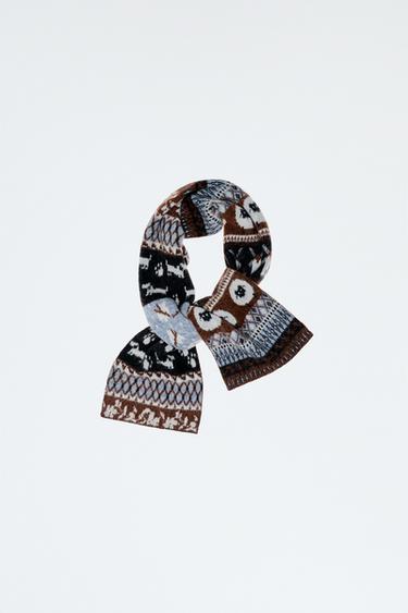 Zara PRINTED KNIT SCARF - Blue