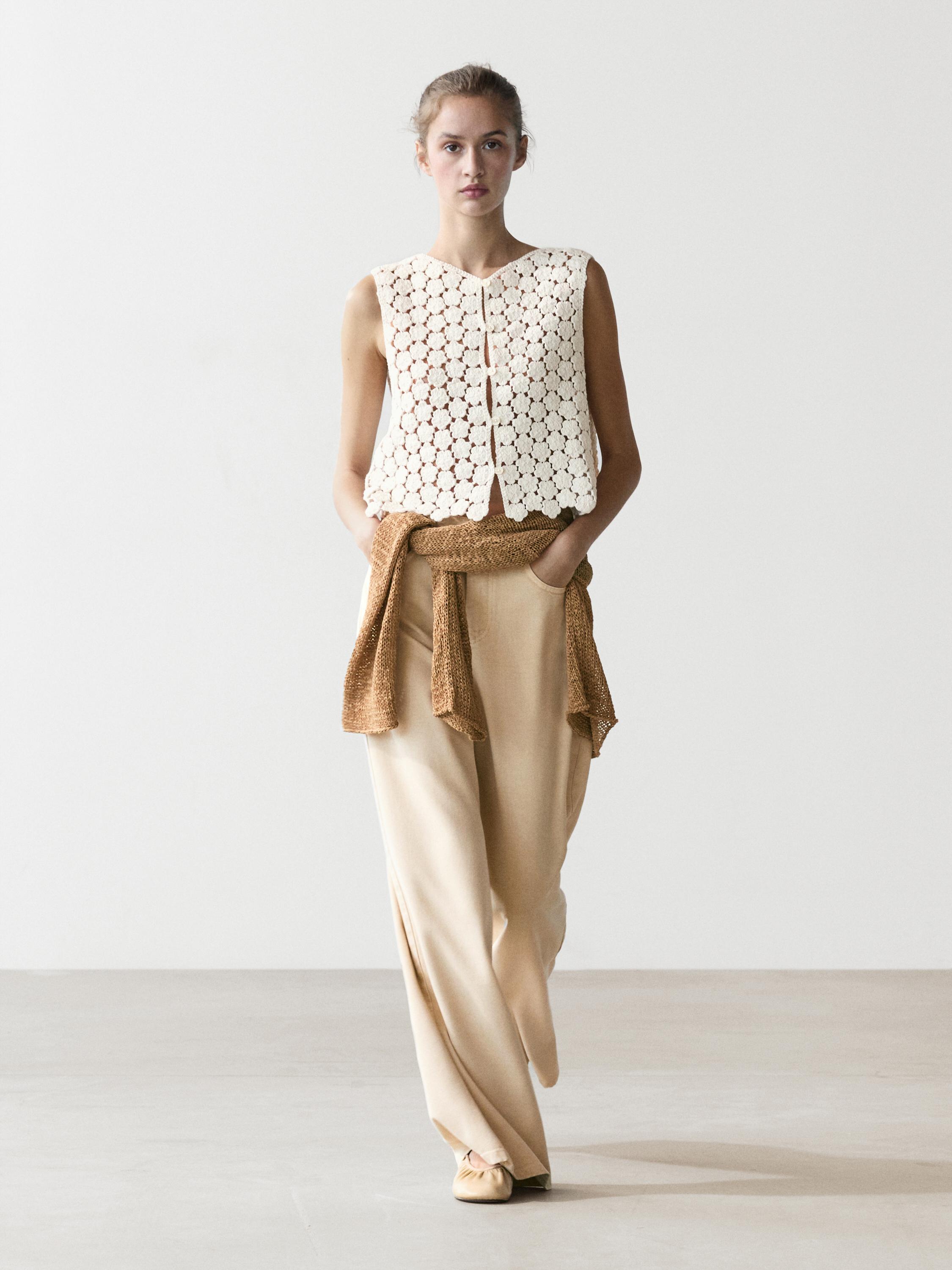 Cotton crochet vest with floral details