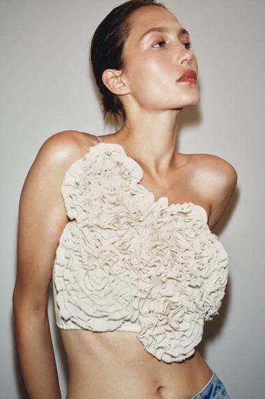 FLORAL CROP TOP - Ecru by Zara