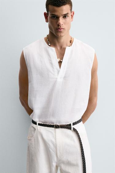 CAMISA POLO 100% LINHO - Branco da Zara