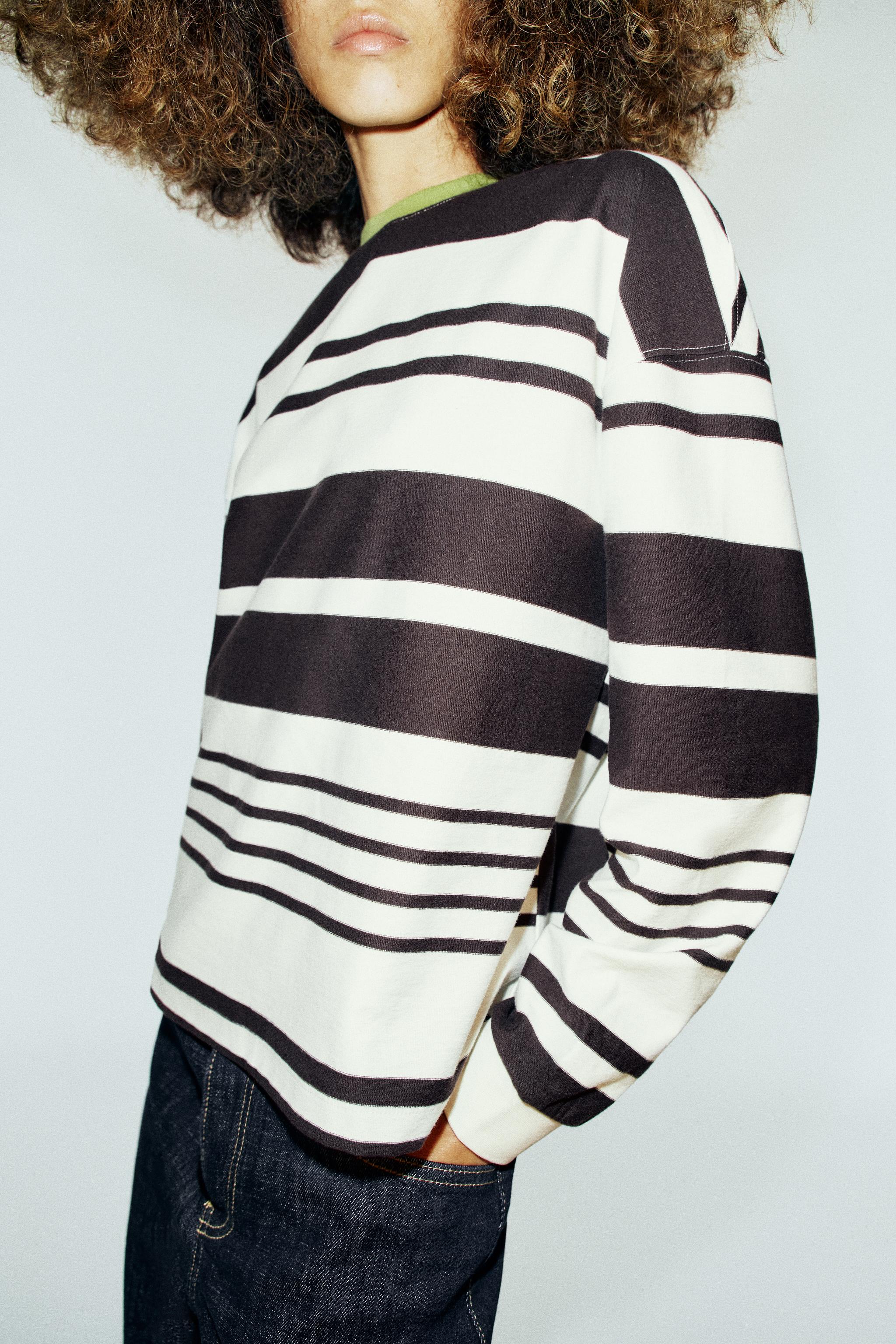 Zara KONTRAST YAKALI ÇİZGİLİ T-SHIRT görsel 3