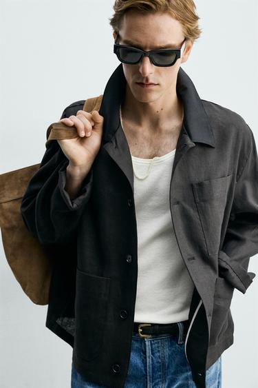 RELAXED FIT LINEN/COTTON OVERSHIRT - Black by Zara - Image 5