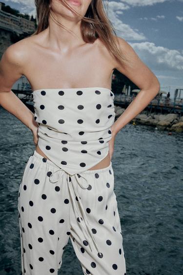 SATIN BANDEAU TOP WITH TIED POLKA DOT DETAIL - Black / White by Zara