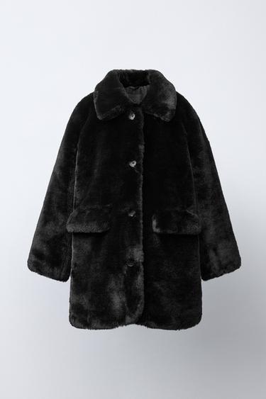 ДЛИННОЕ ПАЛЬТО ИЗ ИСКУССТВЕННОГО МЕХА — ЧЕРНЫЙ от Zara