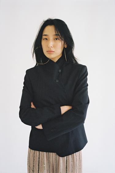 ZW 컬렉션 핀 스트라이프 하이넥 블레이저 - Zara 스트라이프