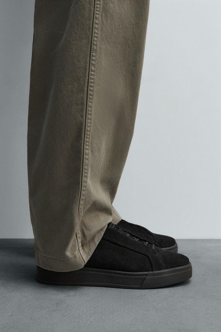 MONOCHROME LEATHER TRAINERS Black ZARA UAE Dubai/Sharjah