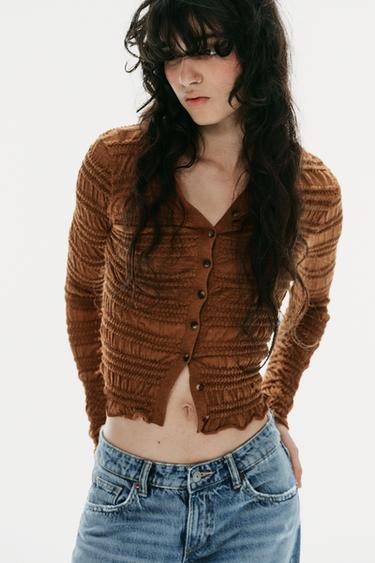HONEYCOMB KNIT CARDIGAN - Russet by Zara