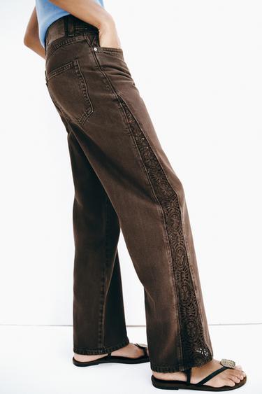 Z1975 LOOSE-FIT MID-WAIST JEANS WITH CROCHET - Brown by Zara