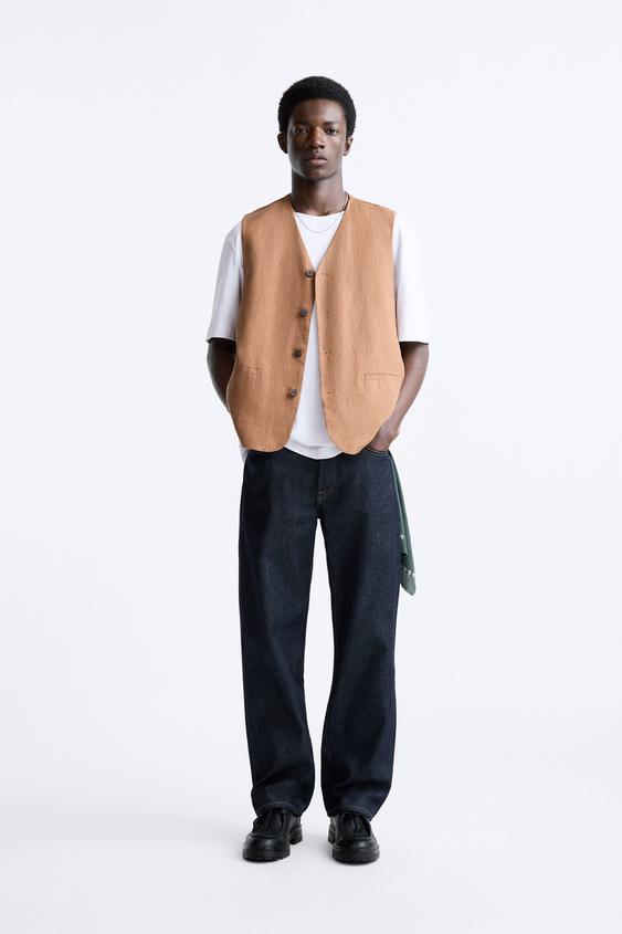 100 LINEN WAISTCOAT Terracotta ZARA Australia