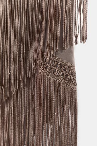 SCARF WITH VISCOSE AND FRINGING - Light brown by Zara - Image 5