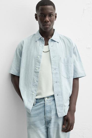 CONTRAST DENIM SHIRT - Light blue by Zara - Image 5