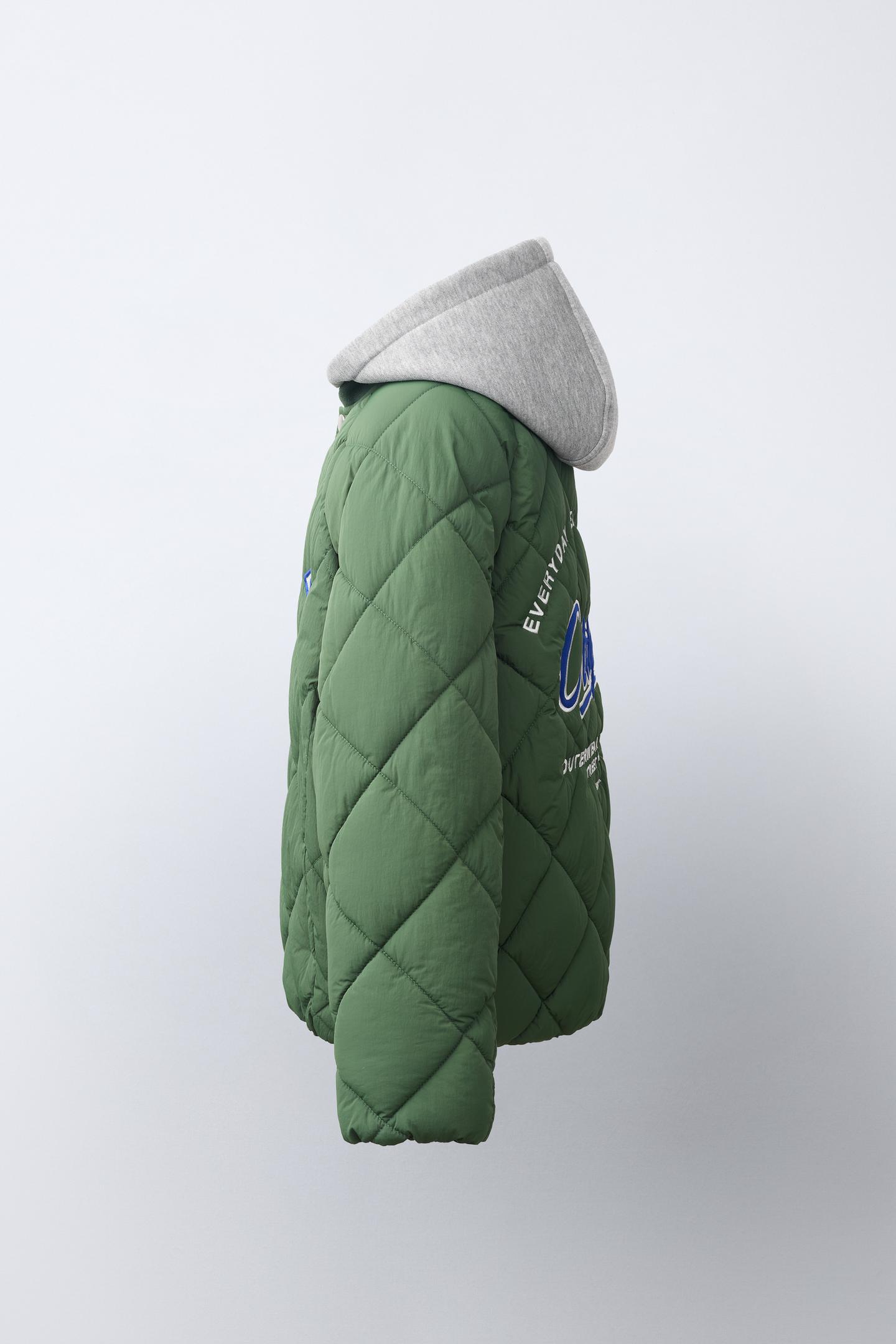 Детская куртка Zara Embroidered Puffer Jacket with Detachable, цвет: Экрю / Зелёный — фото 5
